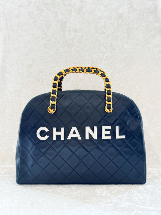 Vintage Chanel 1992 Logo Bowling Bag￼