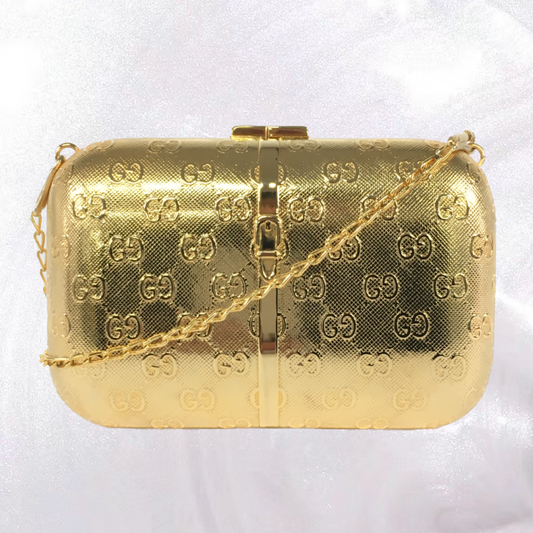 GUCCI GG Logo Gold Metal Clutch