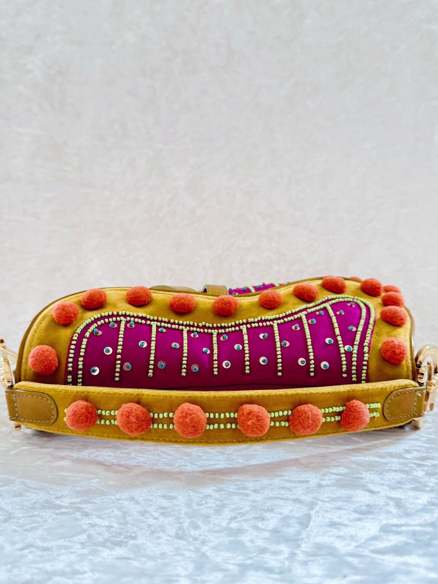 Christian Dior 2002 Multicolor Velvet PomPom Saddle