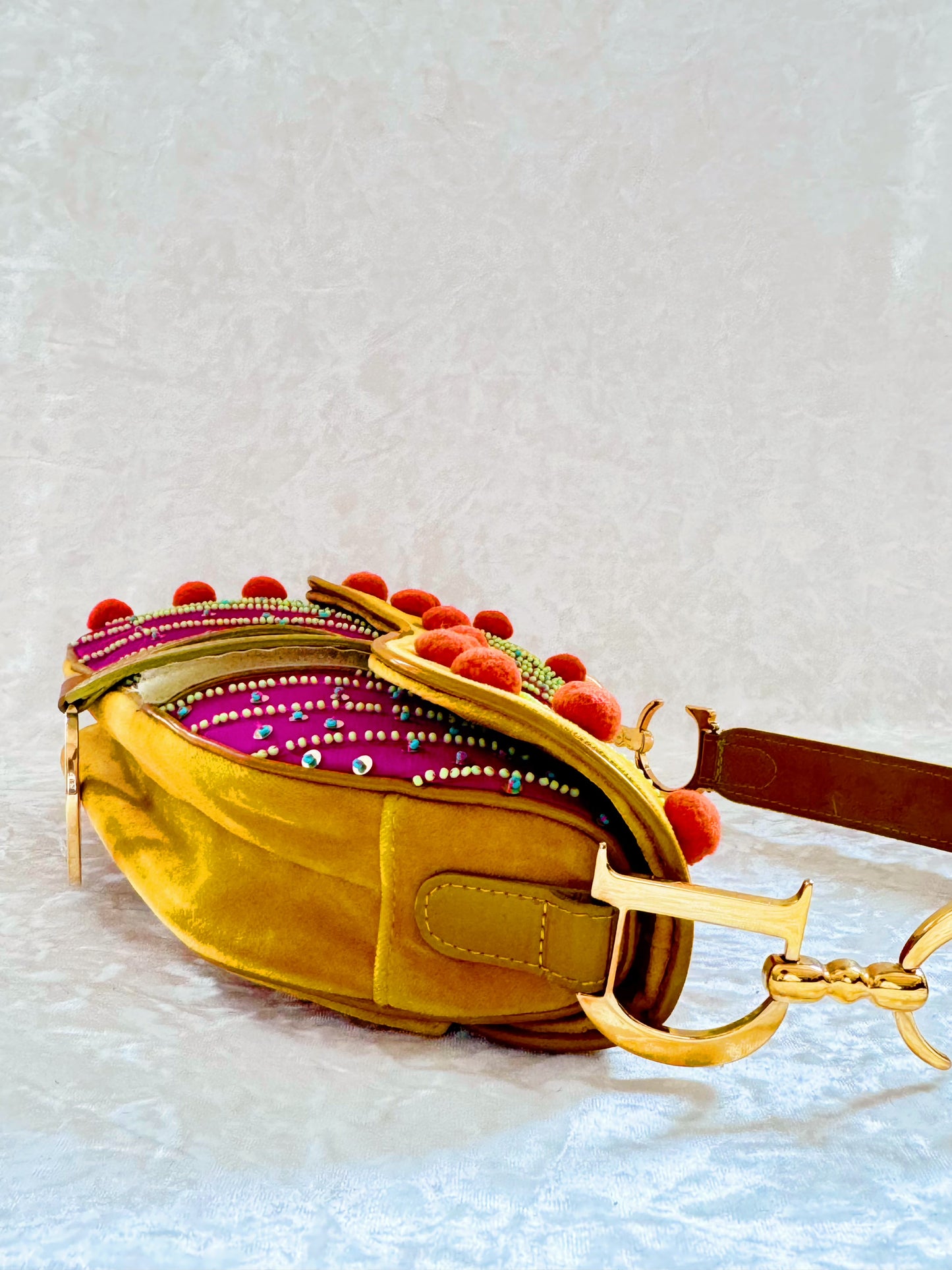 Christian Dior 2002 Multicolor Velvet PomPom Saddle