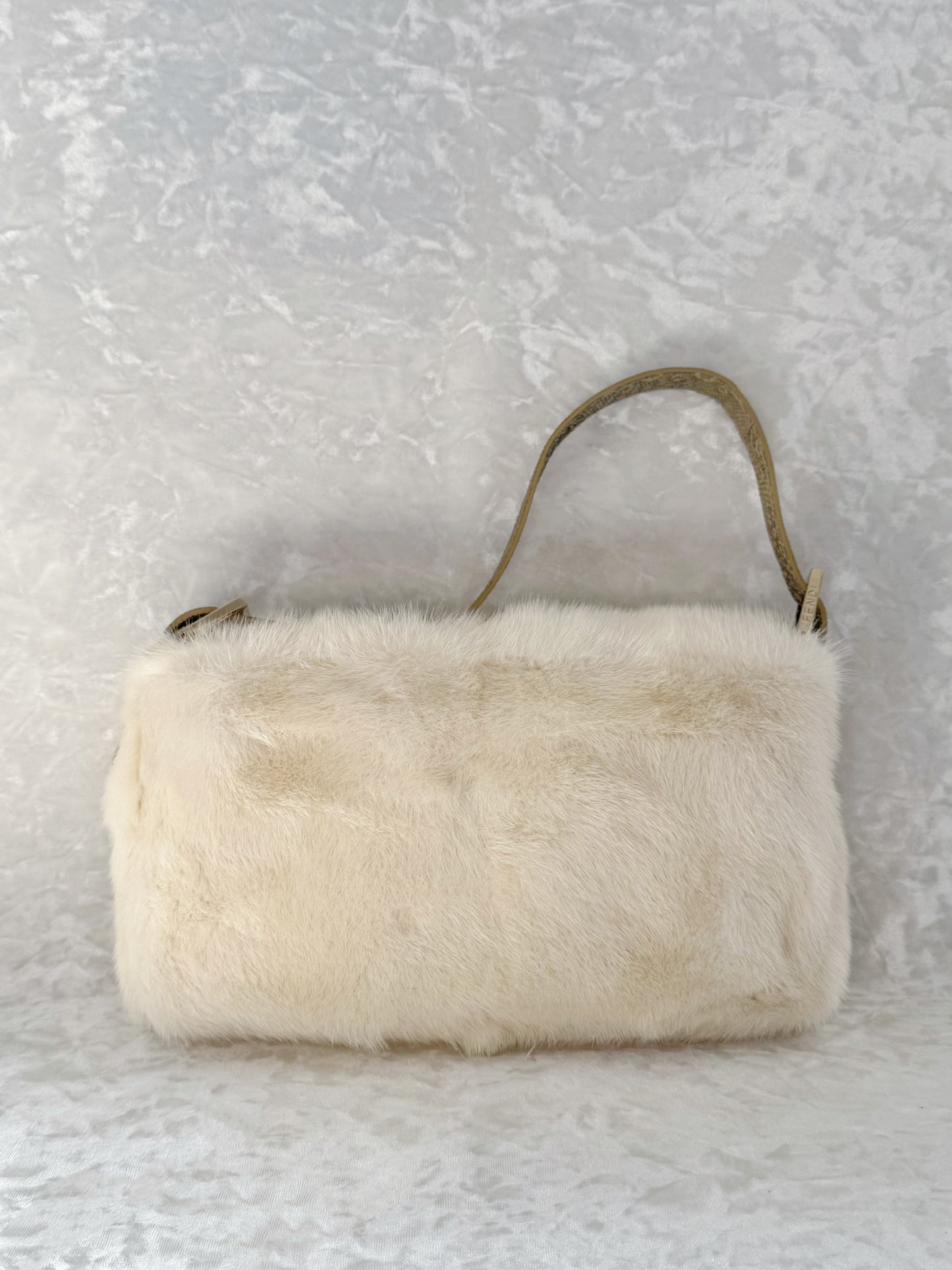 Fendi White Mink Baguette
