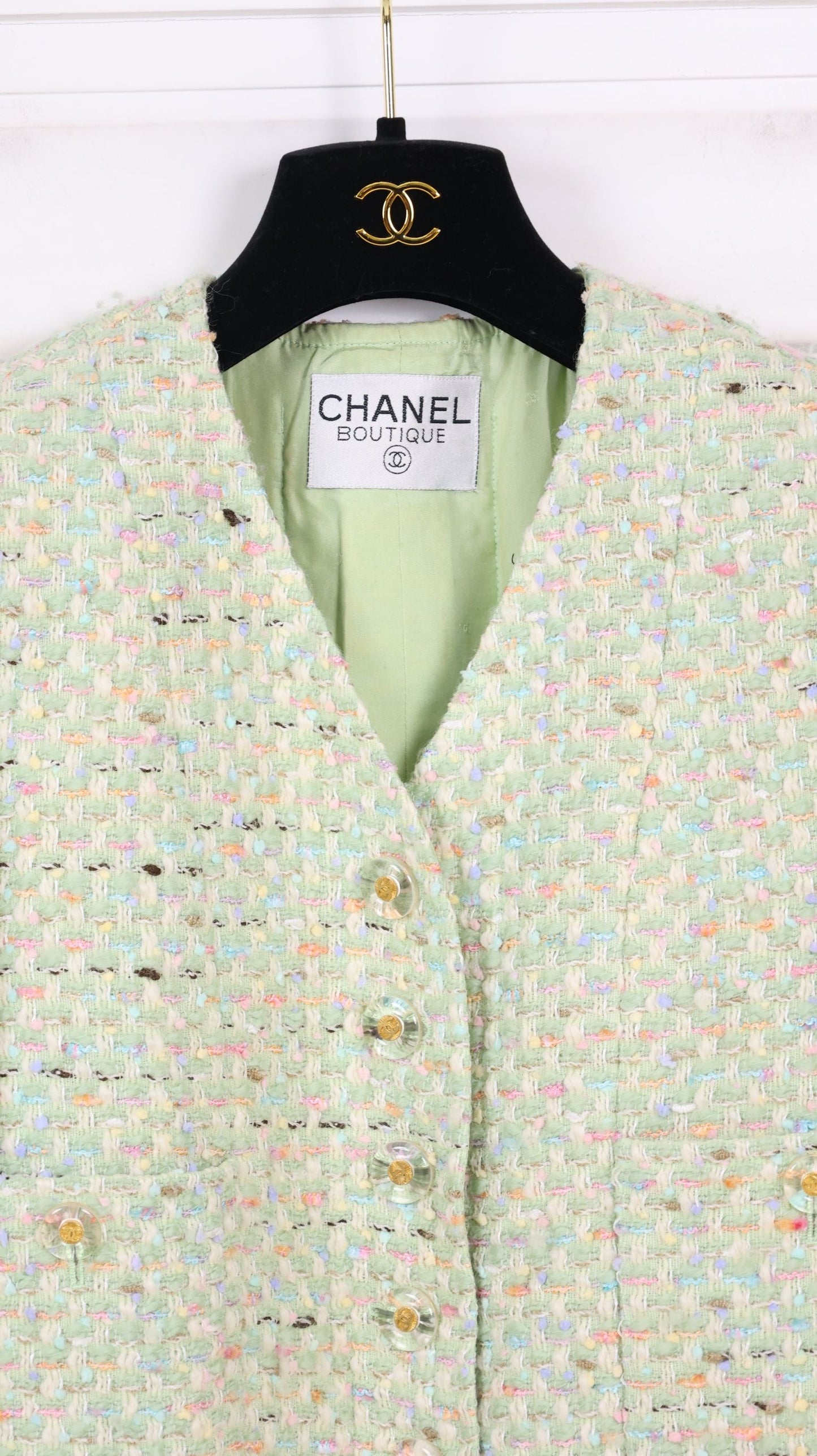 Vintage Chanel 94P Light Green Tweed Jacket