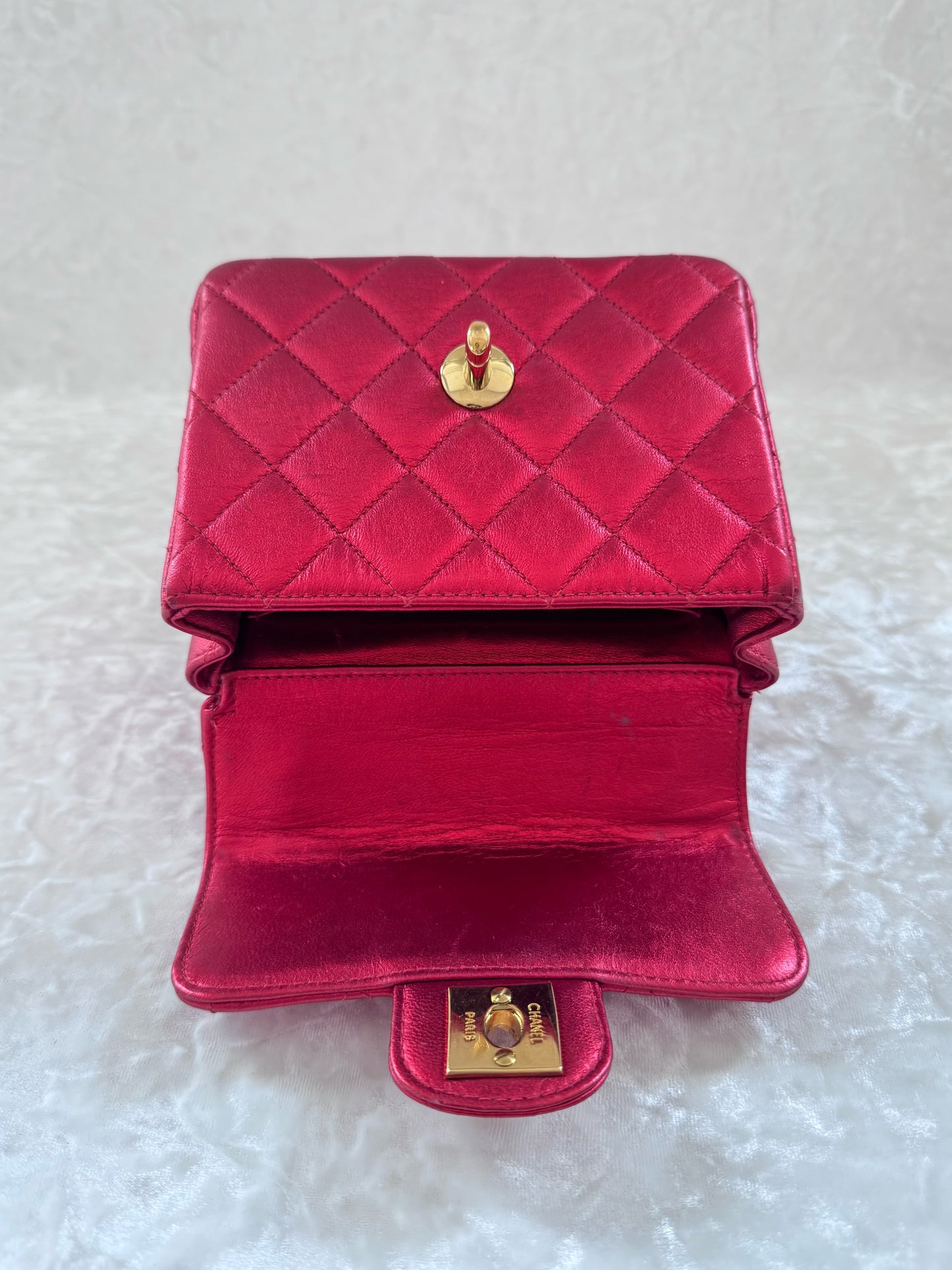 Vintage Chanel 1994 Metallic Red Child Flap