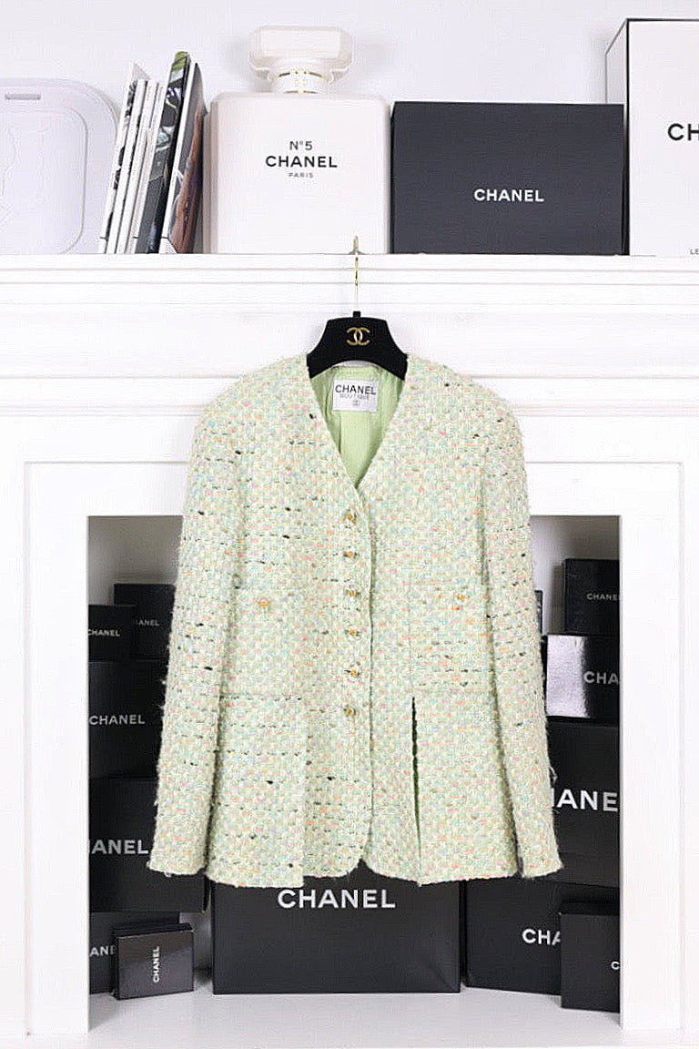 Vintage Chanel 94P Light Green Tweed Jacket