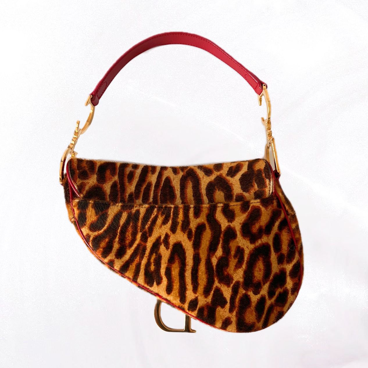 Christian Dior Leopard Print Pony Hair Saddle Bag