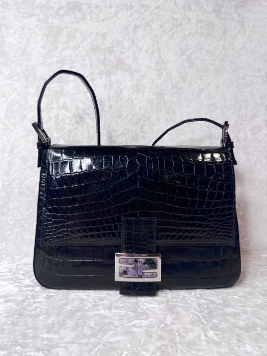 Fendi Black Alligator Mamma Baguette