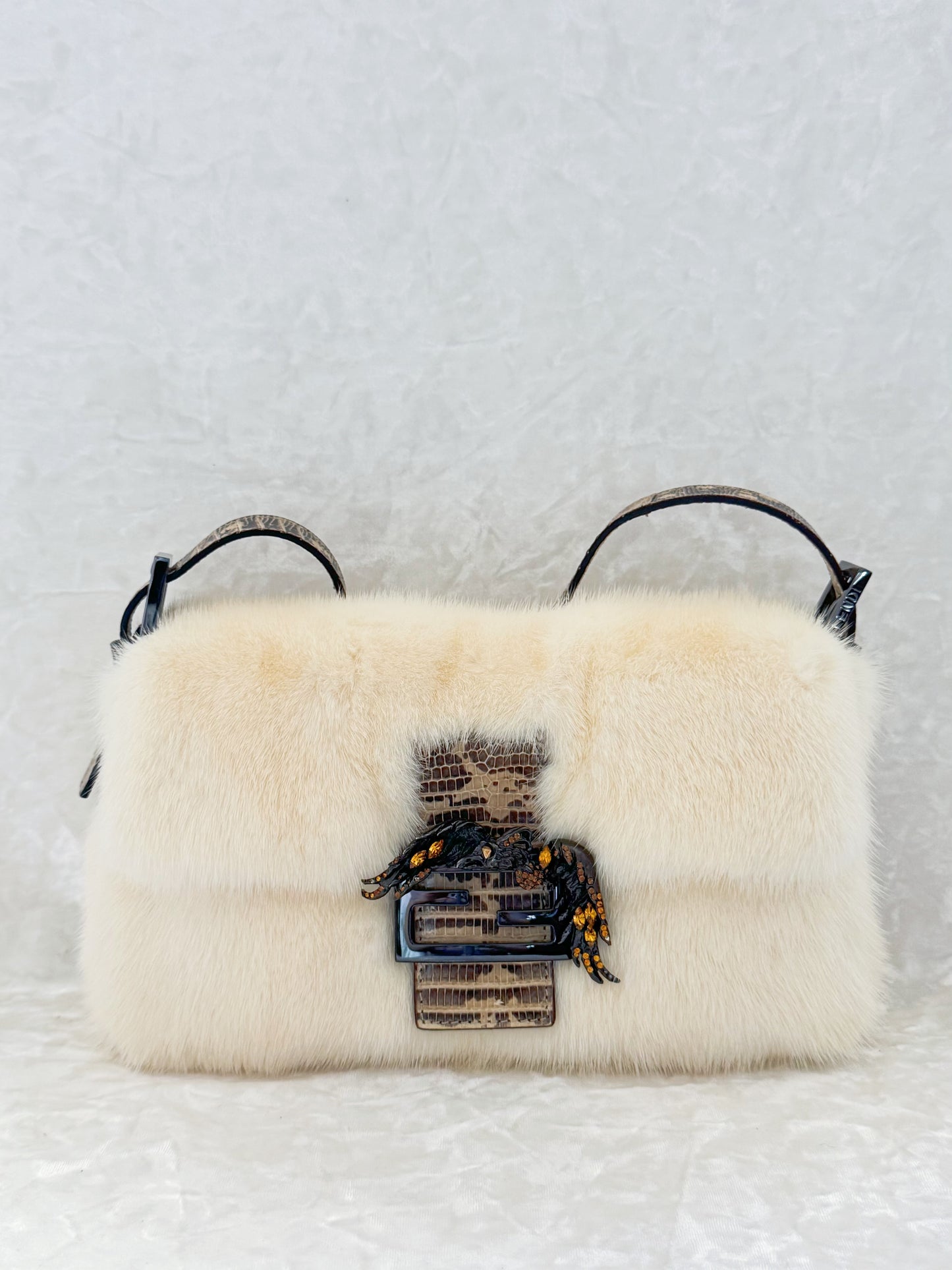 Fendi White Mink Baguette