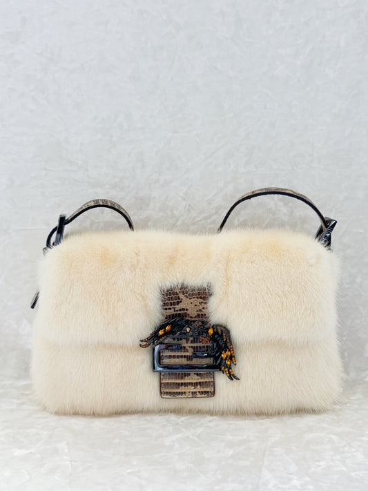 Fendi White Mink Baguette