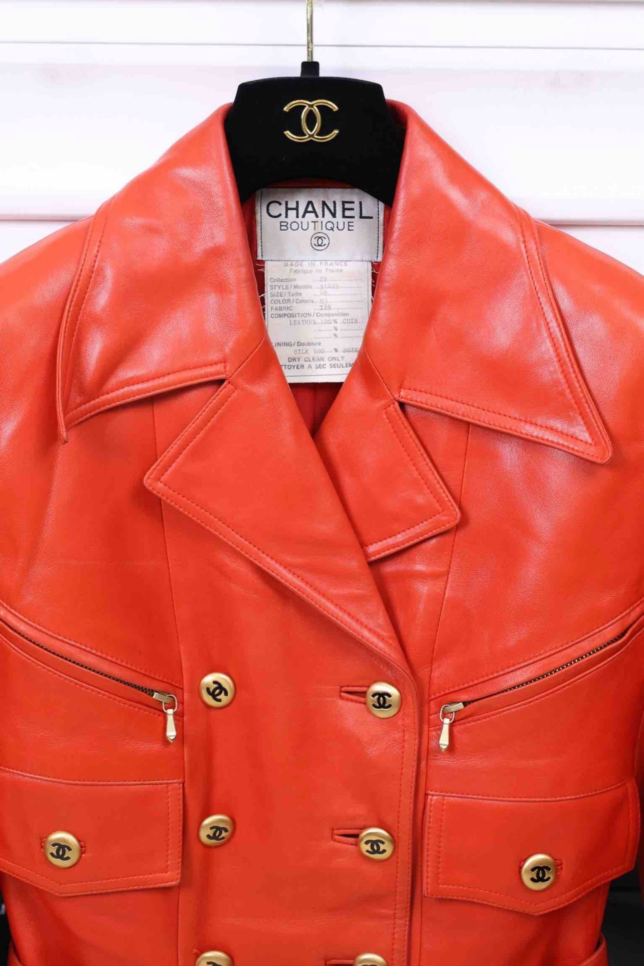 Vintage Chanel 92P Runway Red Leather Jacket