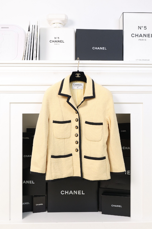 Vintage Chanel 93P Beige Logo Button Jacket