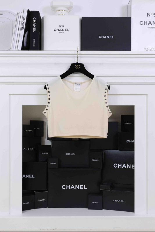 Vintage Chanel 97C Logo Sleeve Cropped Top