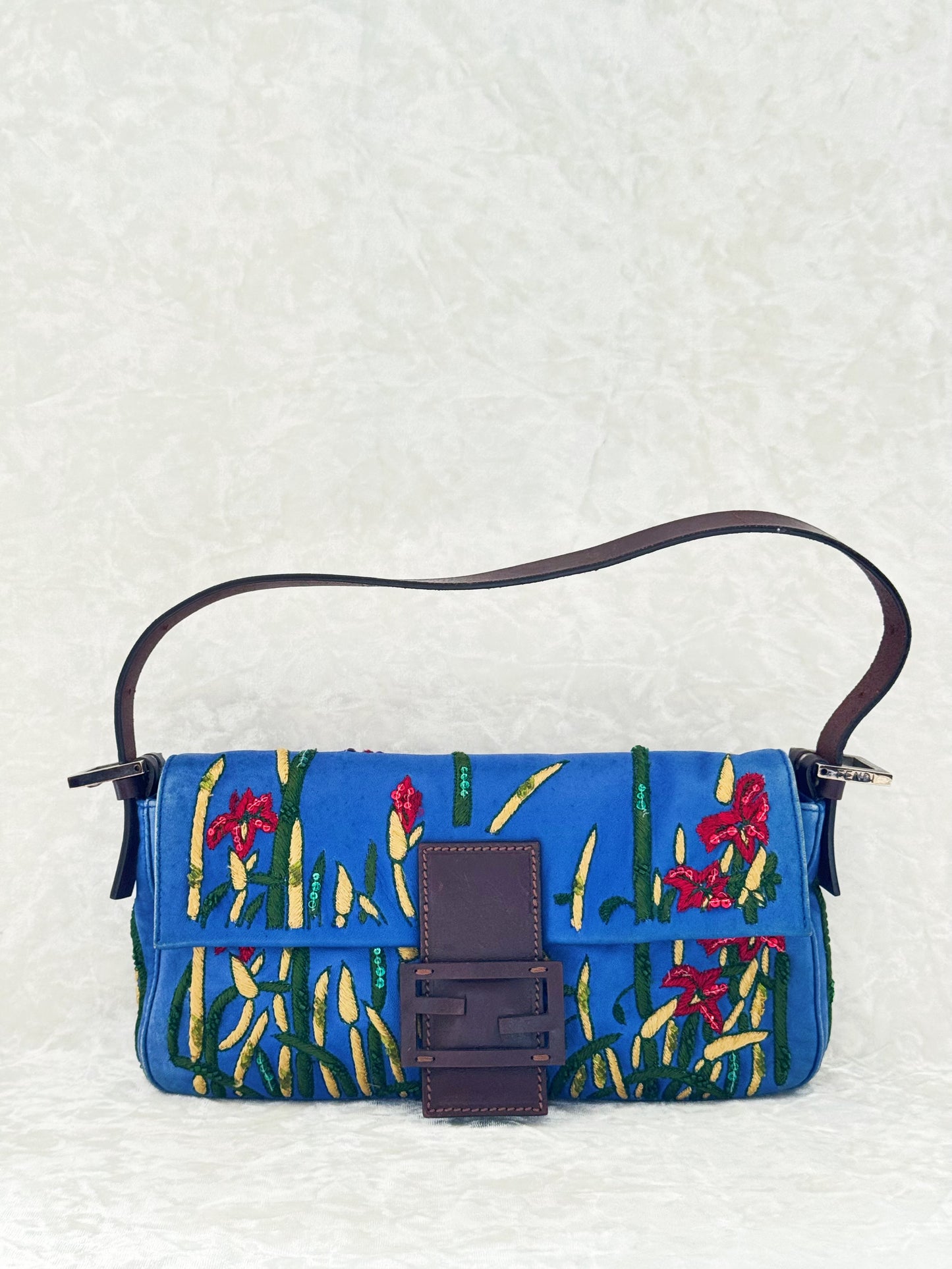 Fendi Floral Embellished Baguette