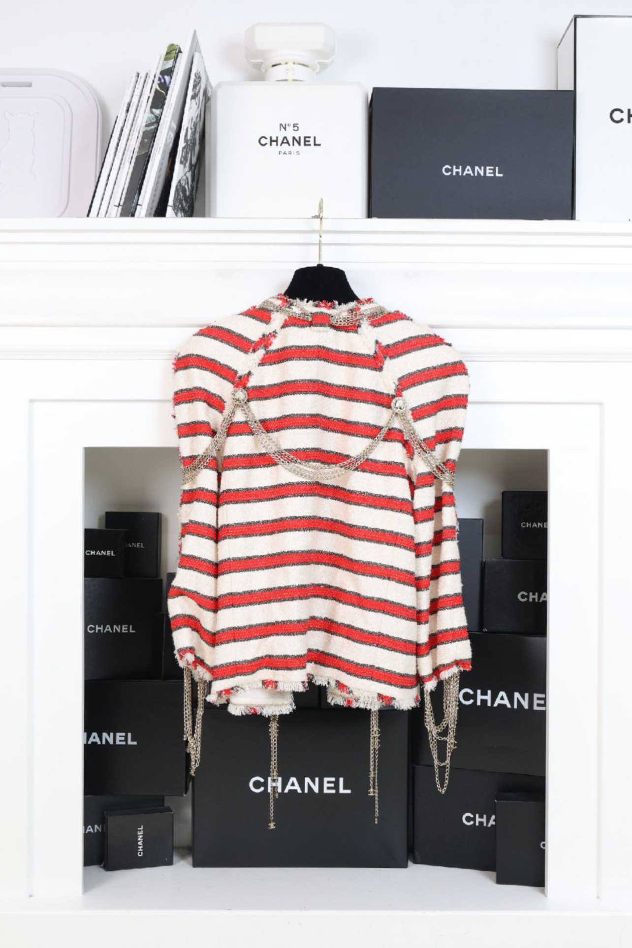 Chanel 08P Runway Stripe Chains Jacket