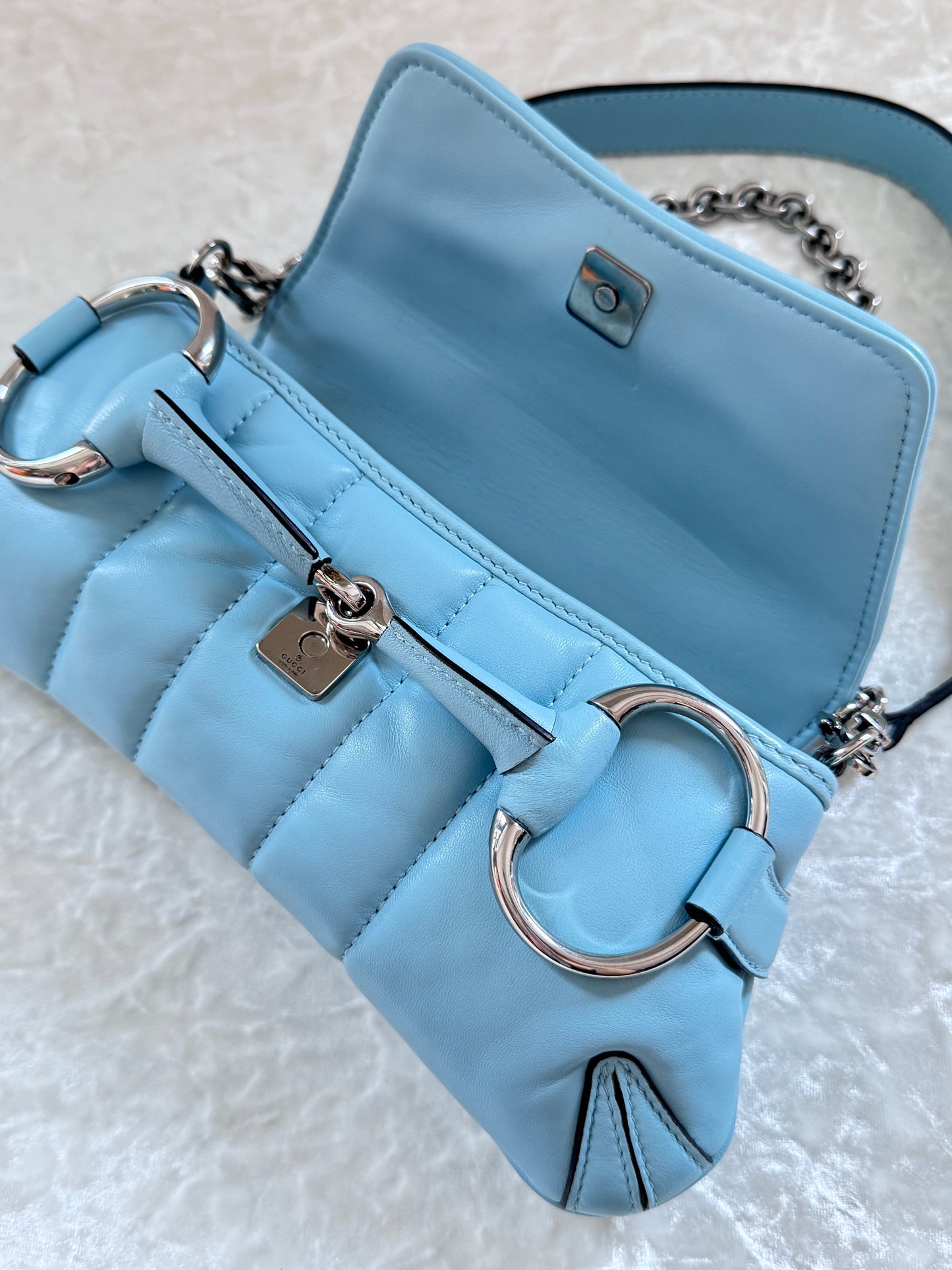 Gucci Sky Blue Mini Horsebit Chain