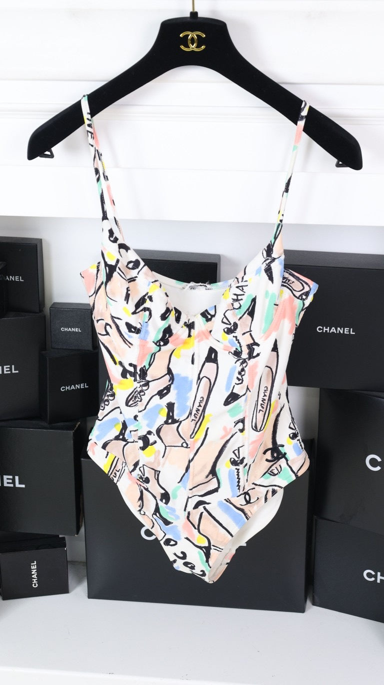 Vintage Chanel 95P Shoe Print Swimsuit