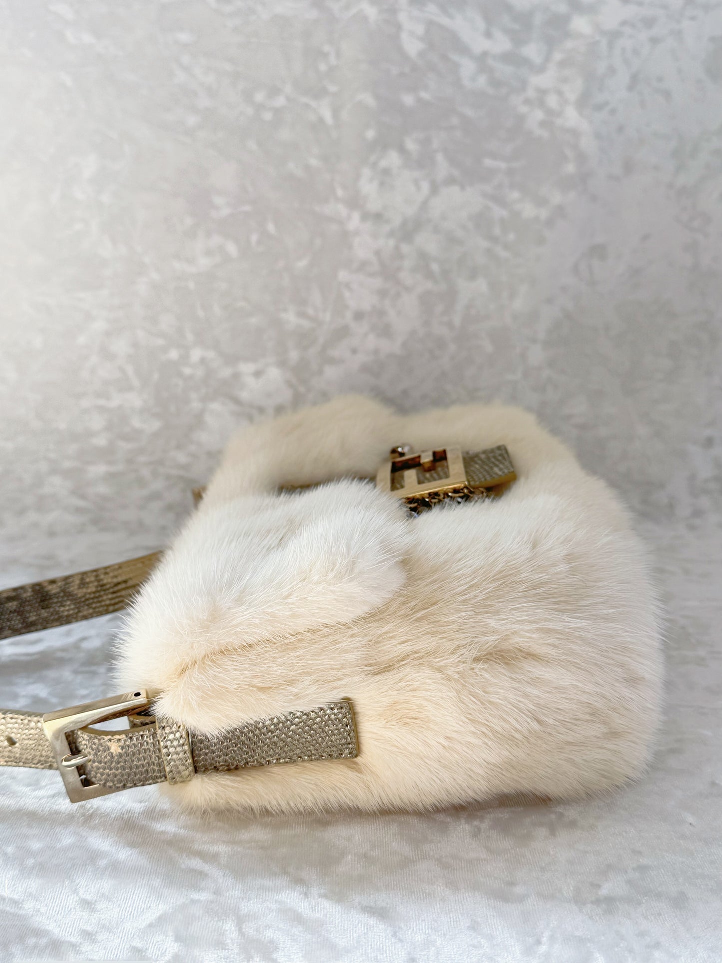 Fendi White Mink Baguette