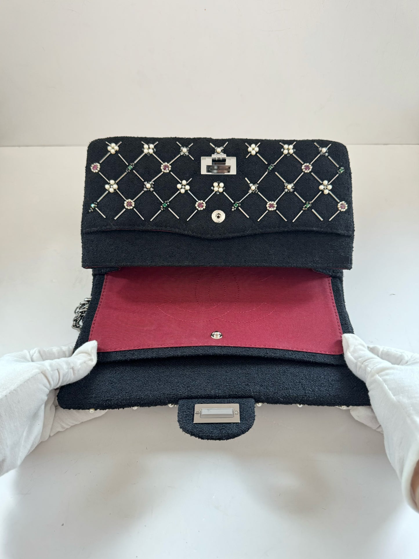 Chanel Black Tweed Embellished 2.55