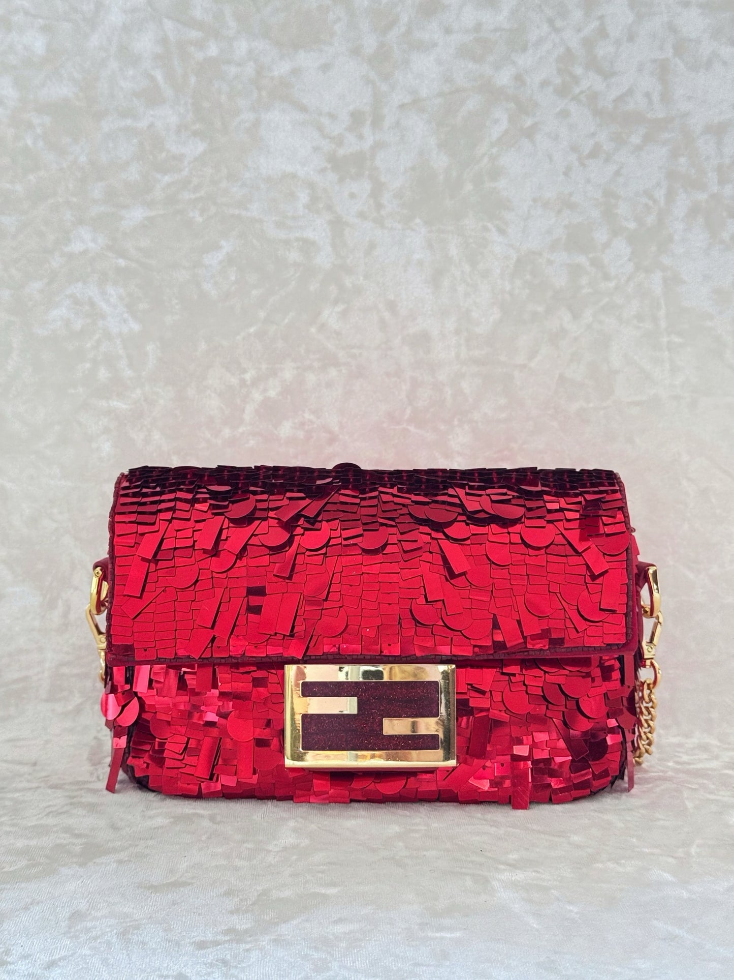 Fendi Re-Edition Red Sequins Mini Baguette