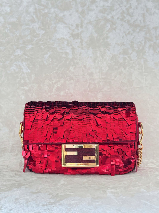 Fendi Re-Edition Red Sequins Mini Baguette