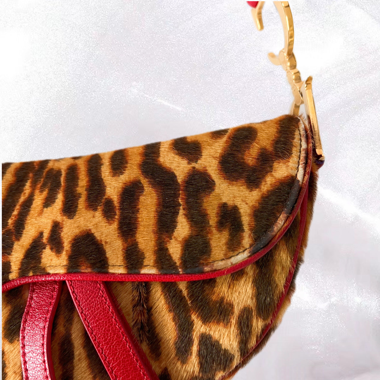 Christian Dior Leopard Print Pony Hair Saddle Bag