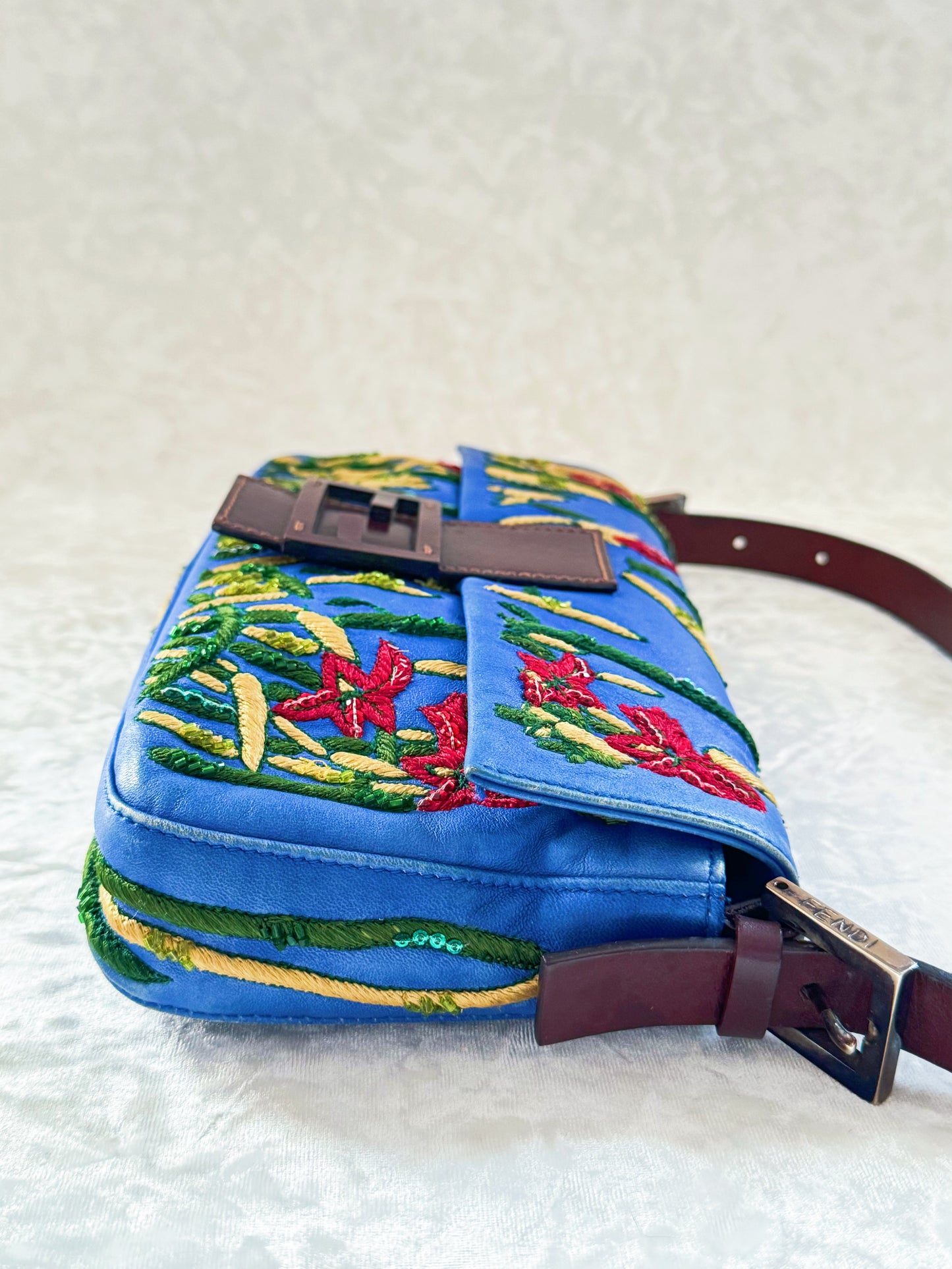 Fendi Floral Embellished Baguette