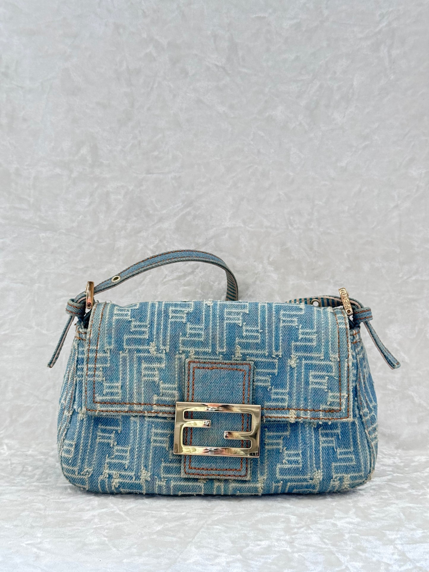 Fendi Denim Monogram Mini Mamma Baguette