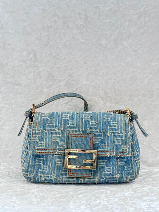 Fendi Denim Monogram Mini Mamma Baguette