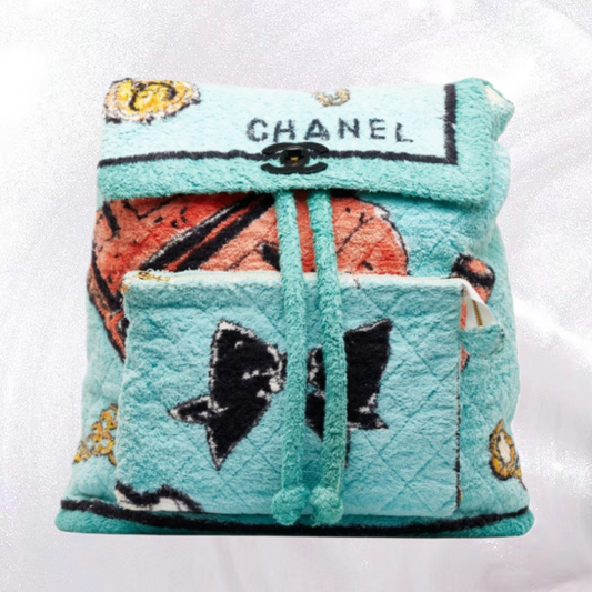 Vintage Chanel 1994 Blue Printed Towel Backpack