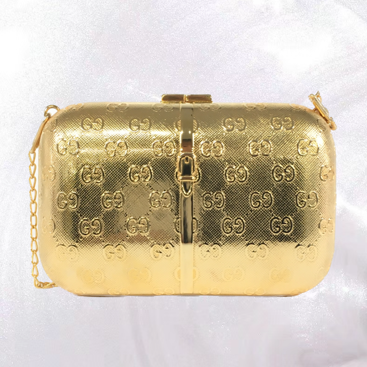 GUCCI GG Logo Gold Metal Clutch