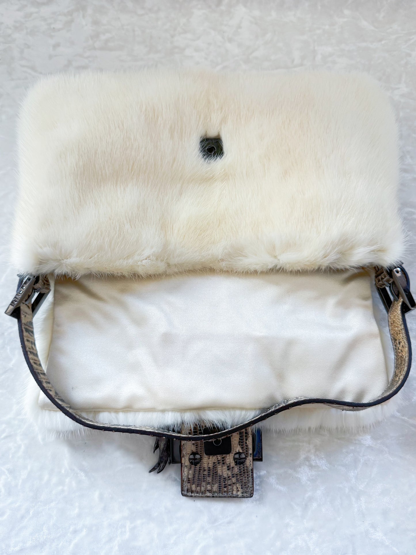Fendi White Mink Baguette