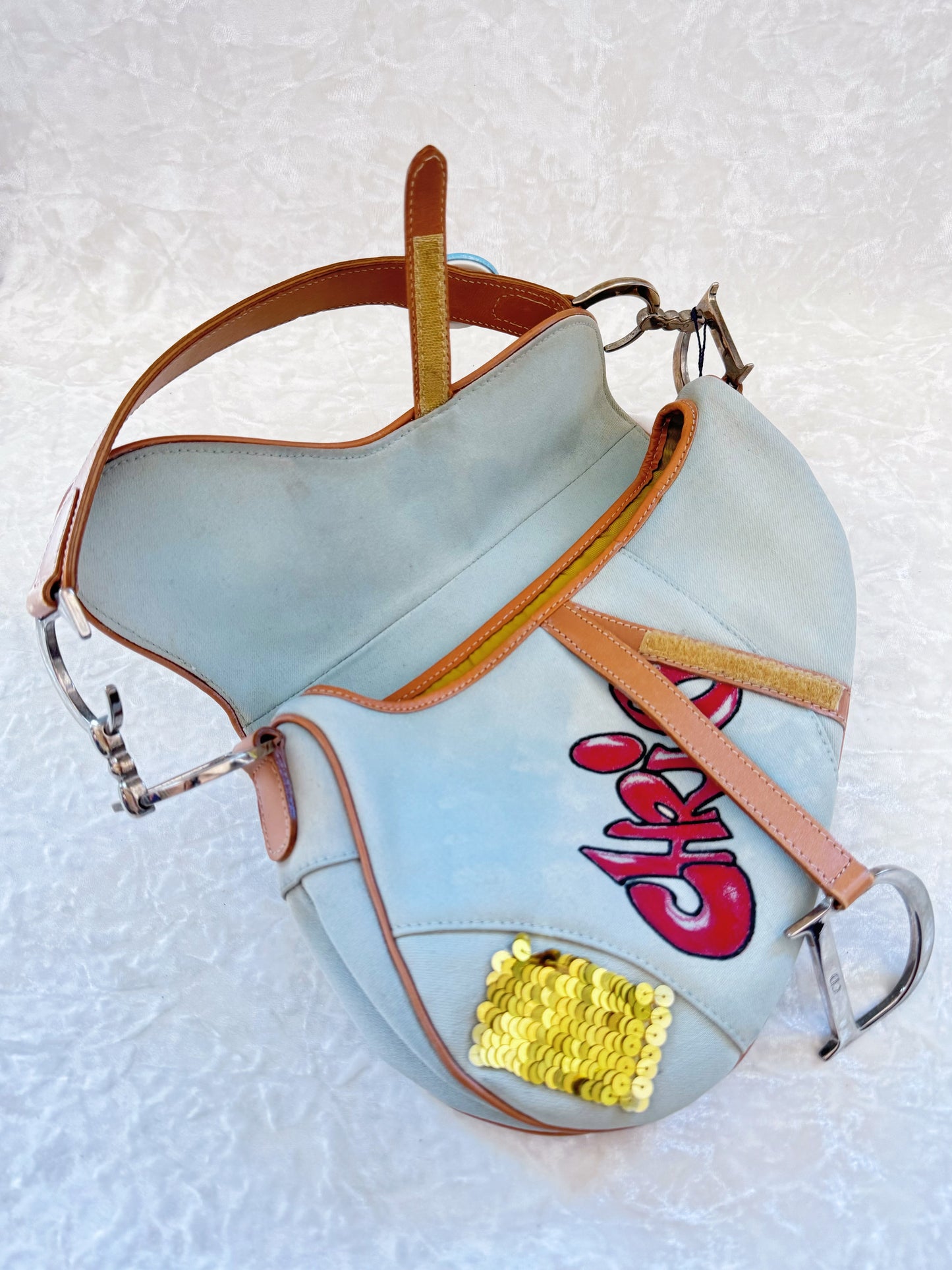 Christian Dior Speedway Baby Blue Denim Saddle Bag