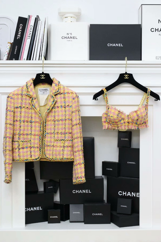 Vintage Chanel 94P Multicolor Houndstooth Tweed Set