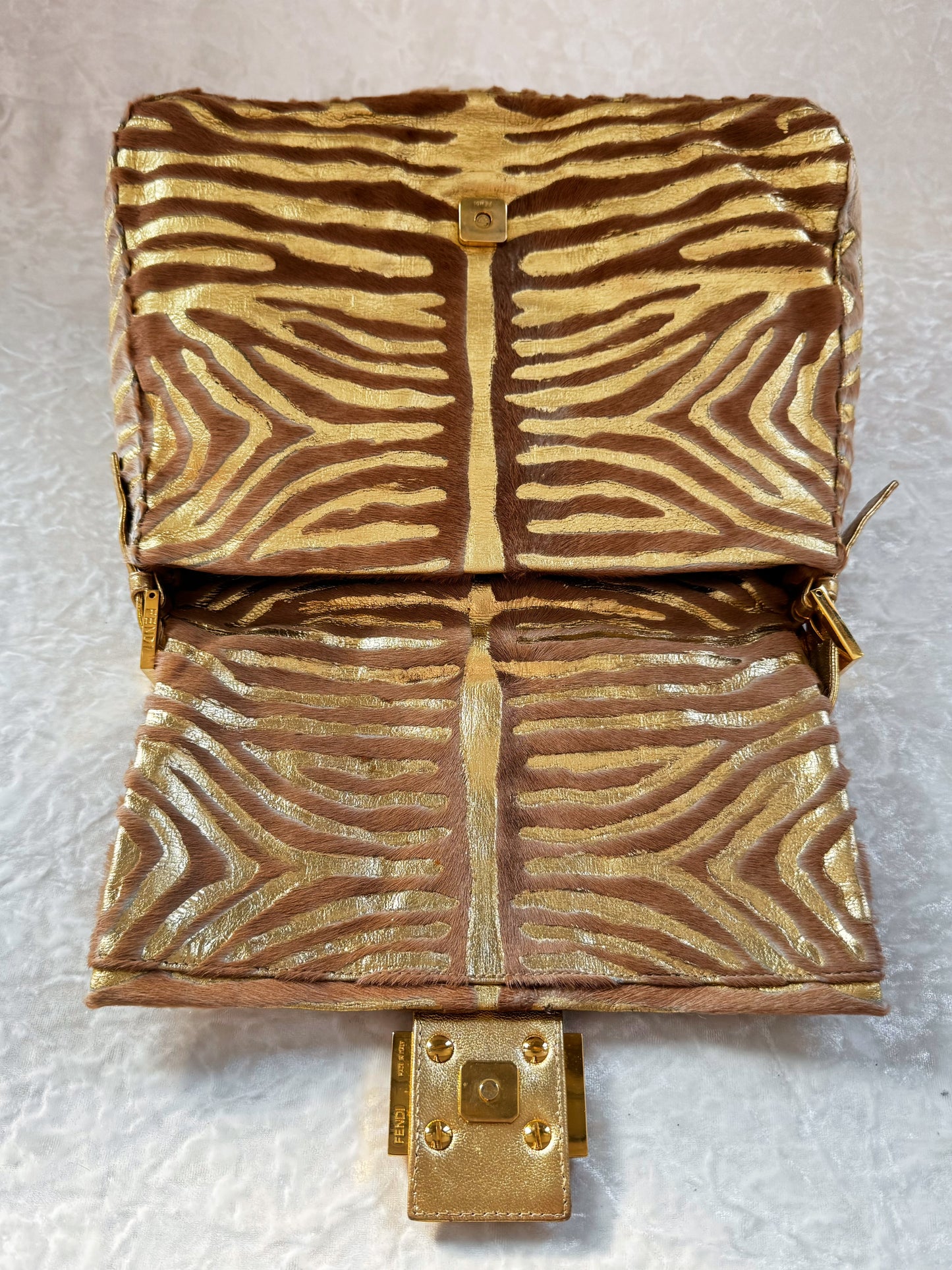 Fendi Pony Hair Zebra Printed Gold Mamma Baguette