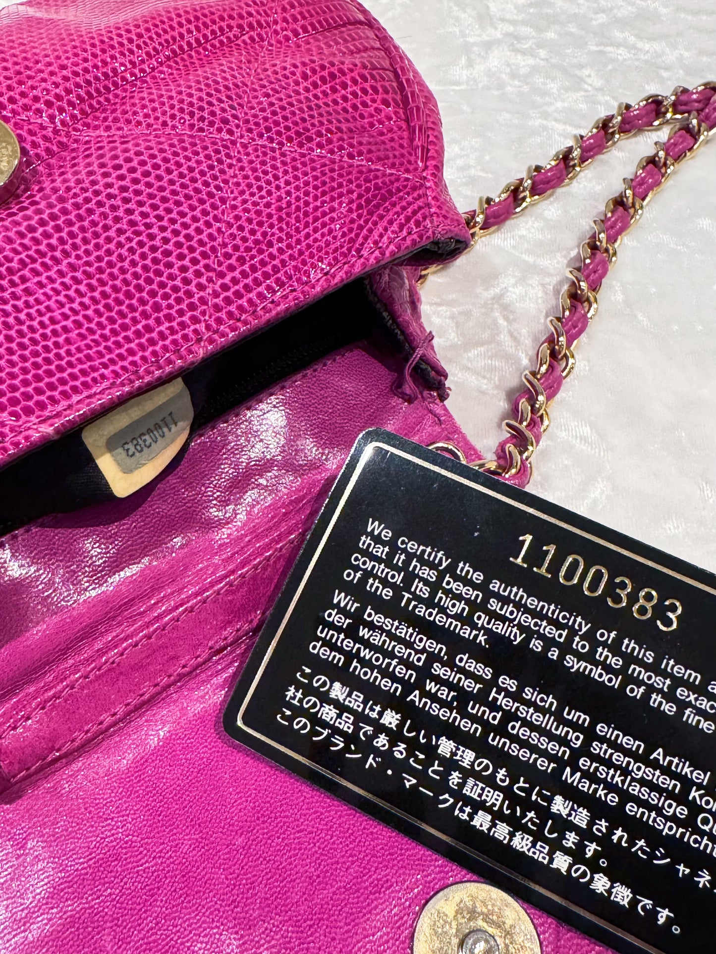 Vintage Chanel Hot Pink Lizard Mini Shoulder Flap