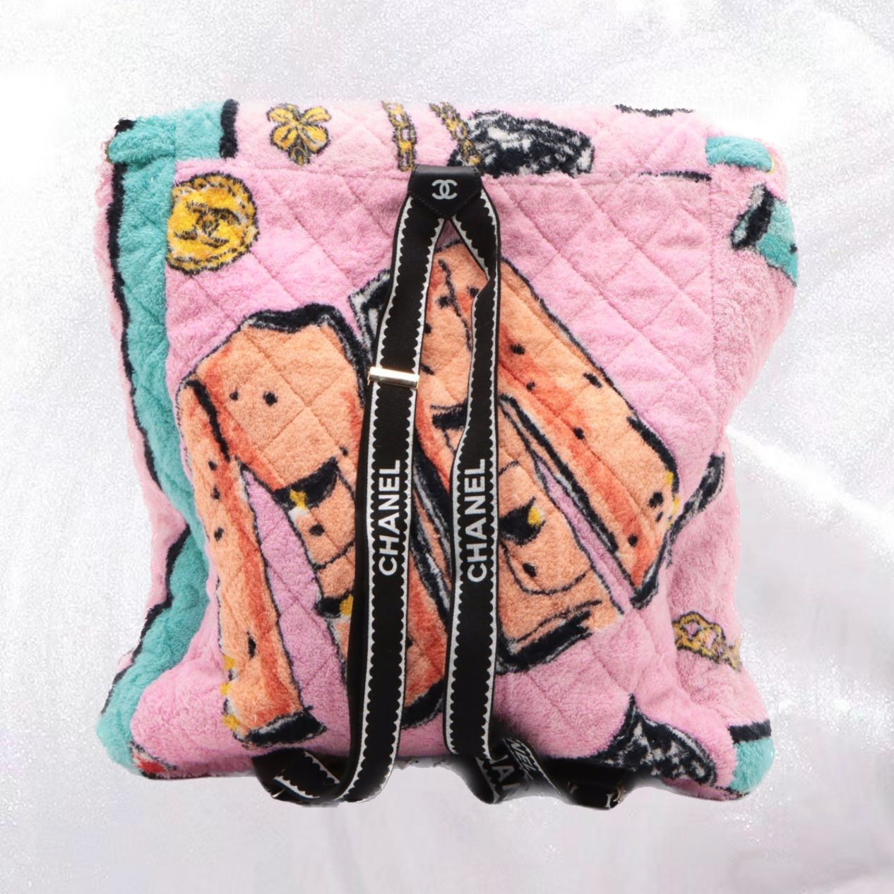 Vintage Chanel 1994 Pink Printed Towel Backpack