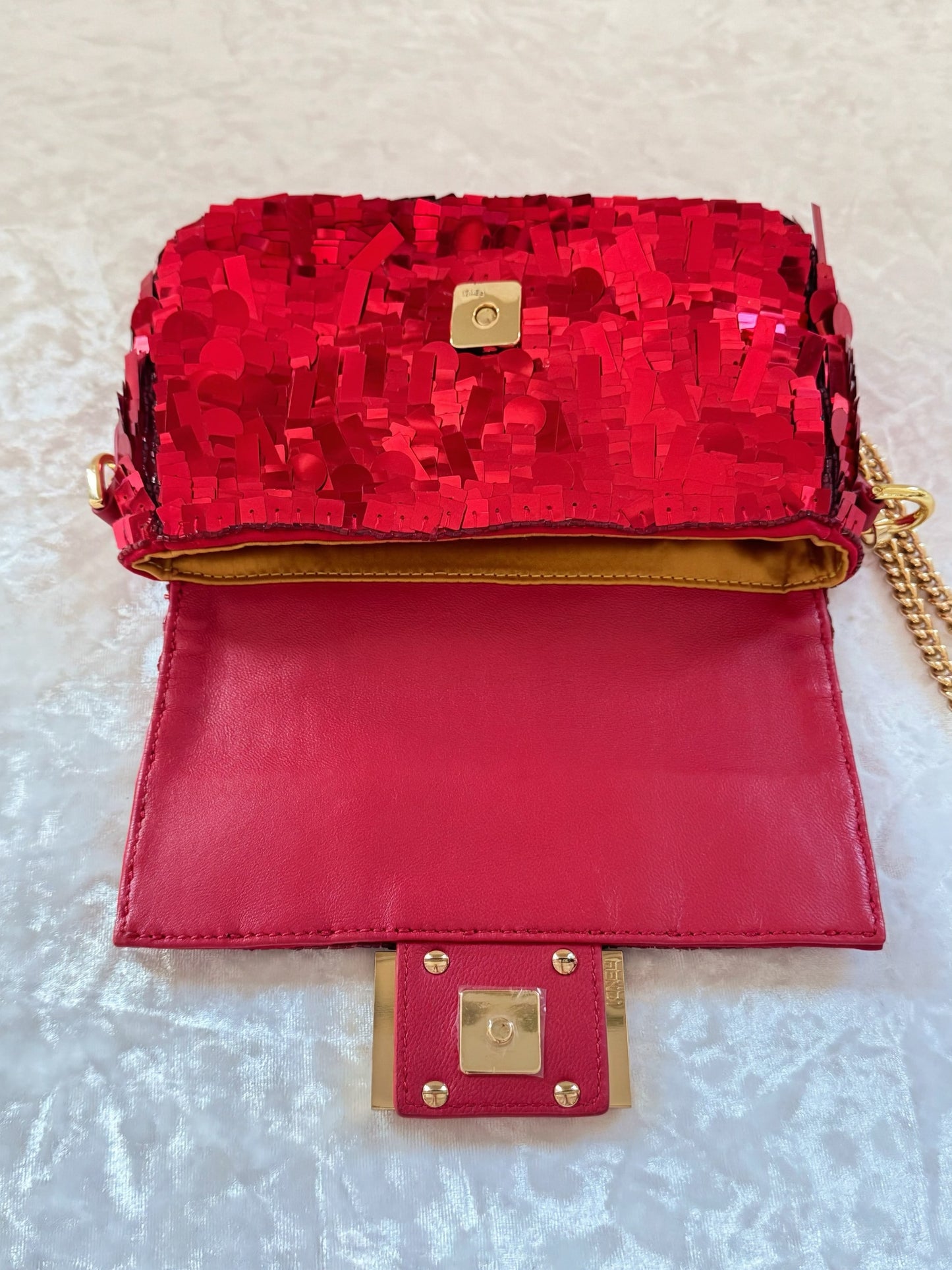 Fendi Re-Edition Red Sequins Mini Baguette