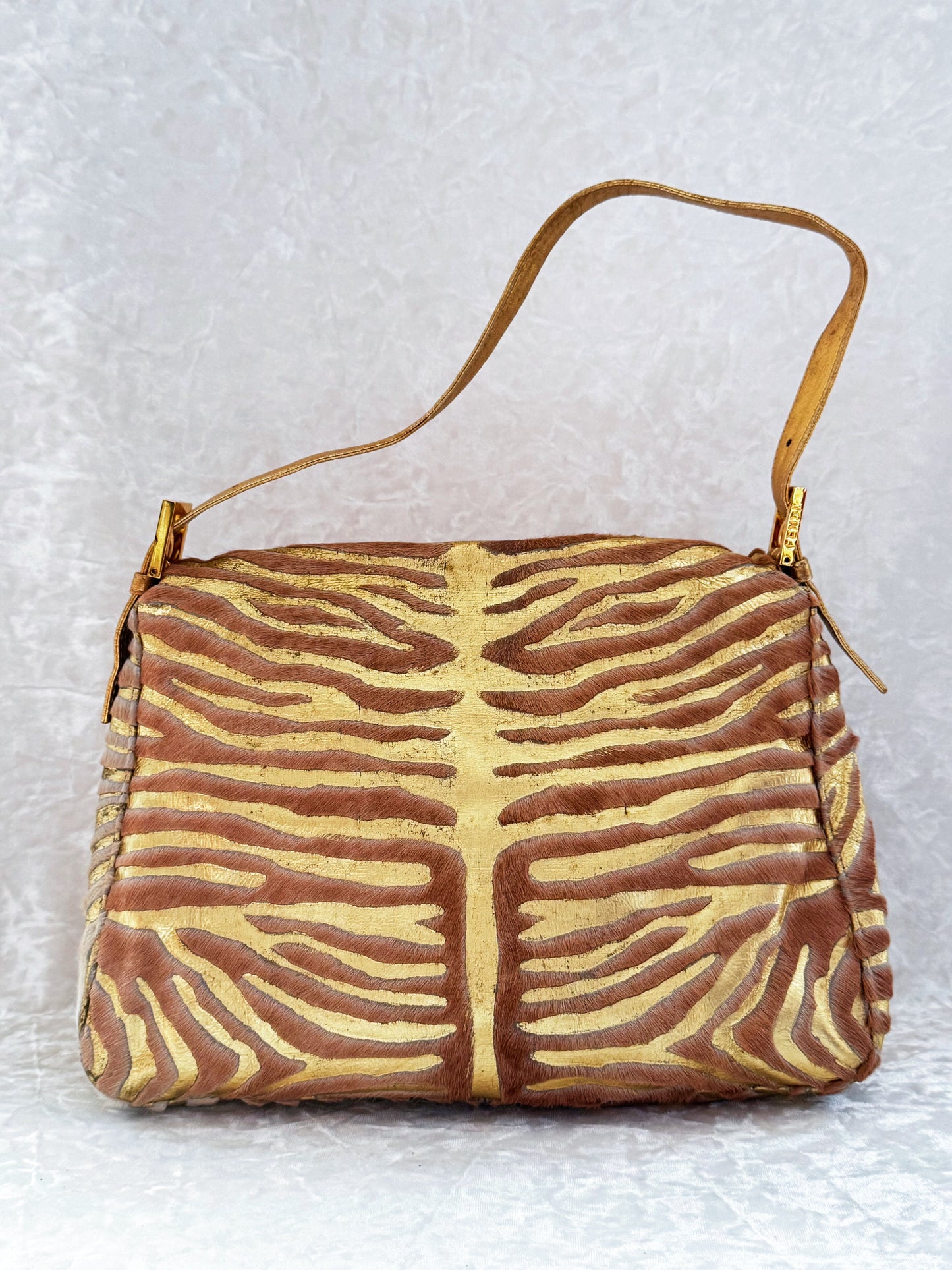Fendi Pony Hair Zebra Printed Gold Mamma Baguette