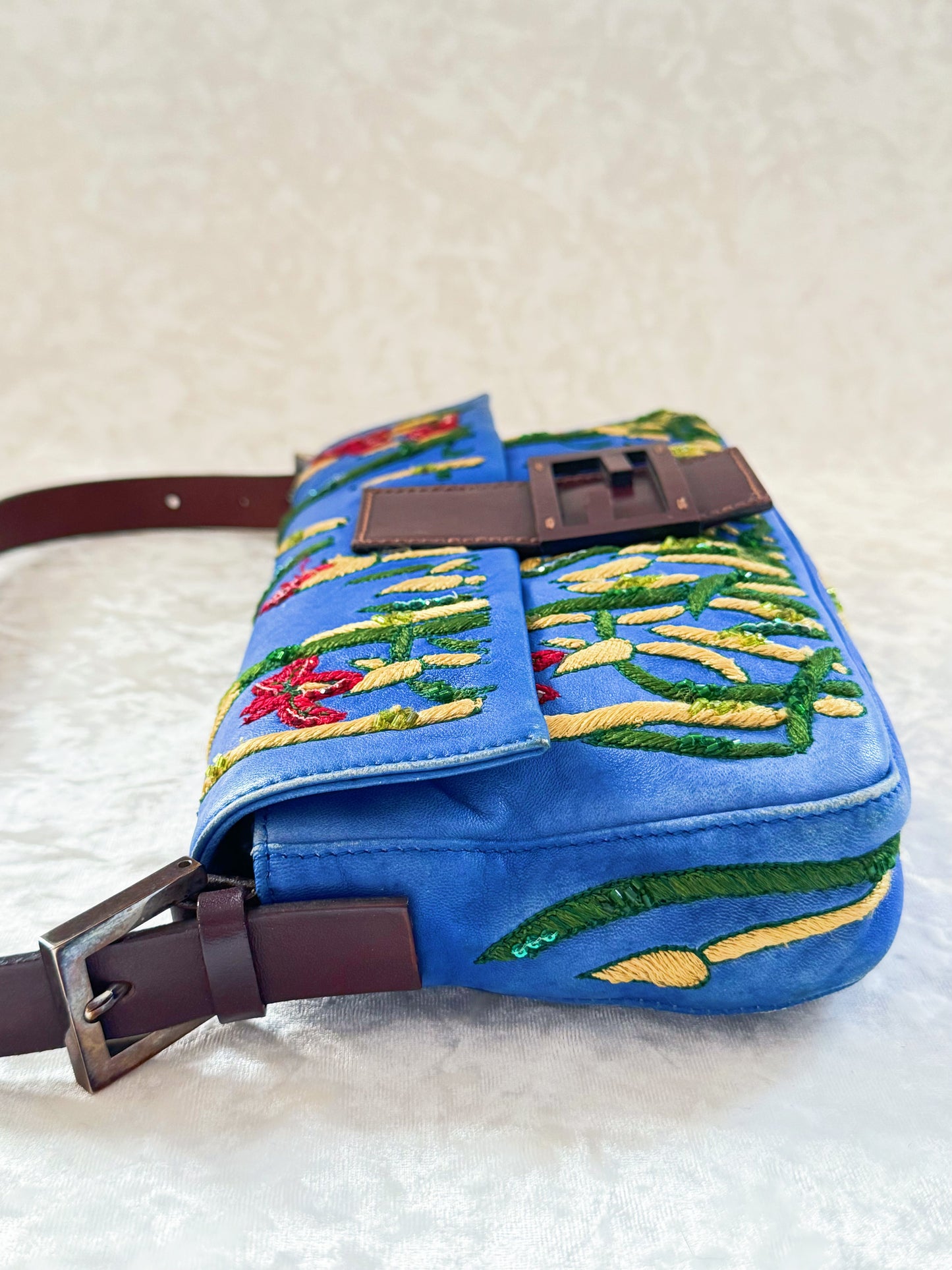 Fendi Floral Embellished Baguette