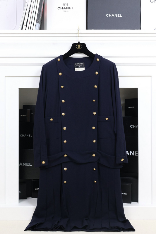 Vintage Chanel Navy Silk Dress