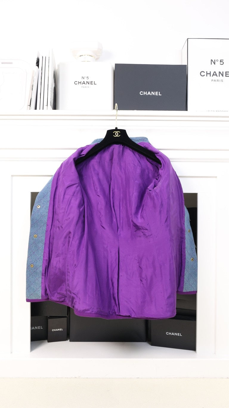 Vintage Chanel 91P Purple Tweed Denim Details Jacket