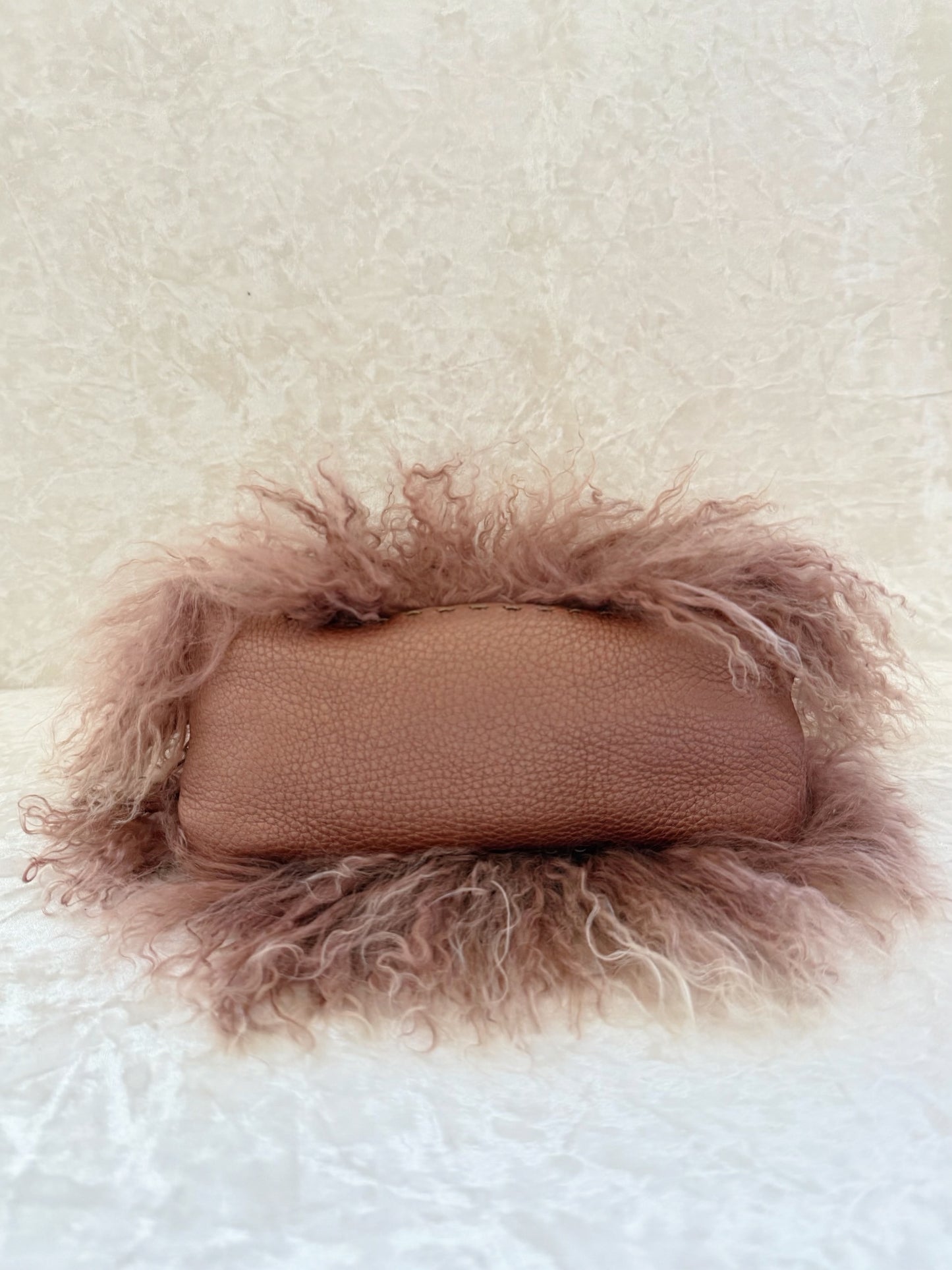 Fendi Rosa Mongolian Lamb Mini Mamma Baguette
