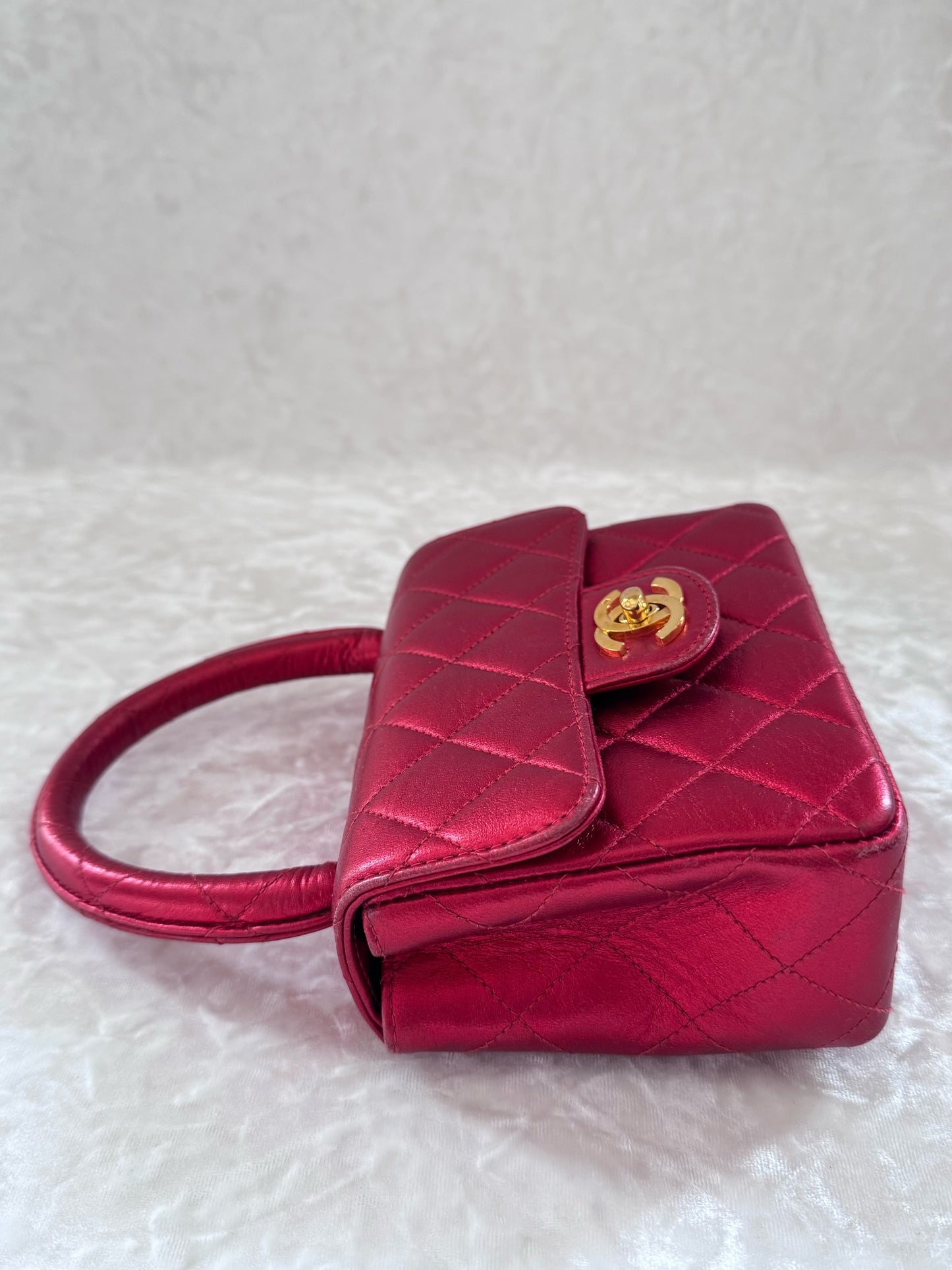 Vintage Chanel 1994 Metallic Red Child Flap