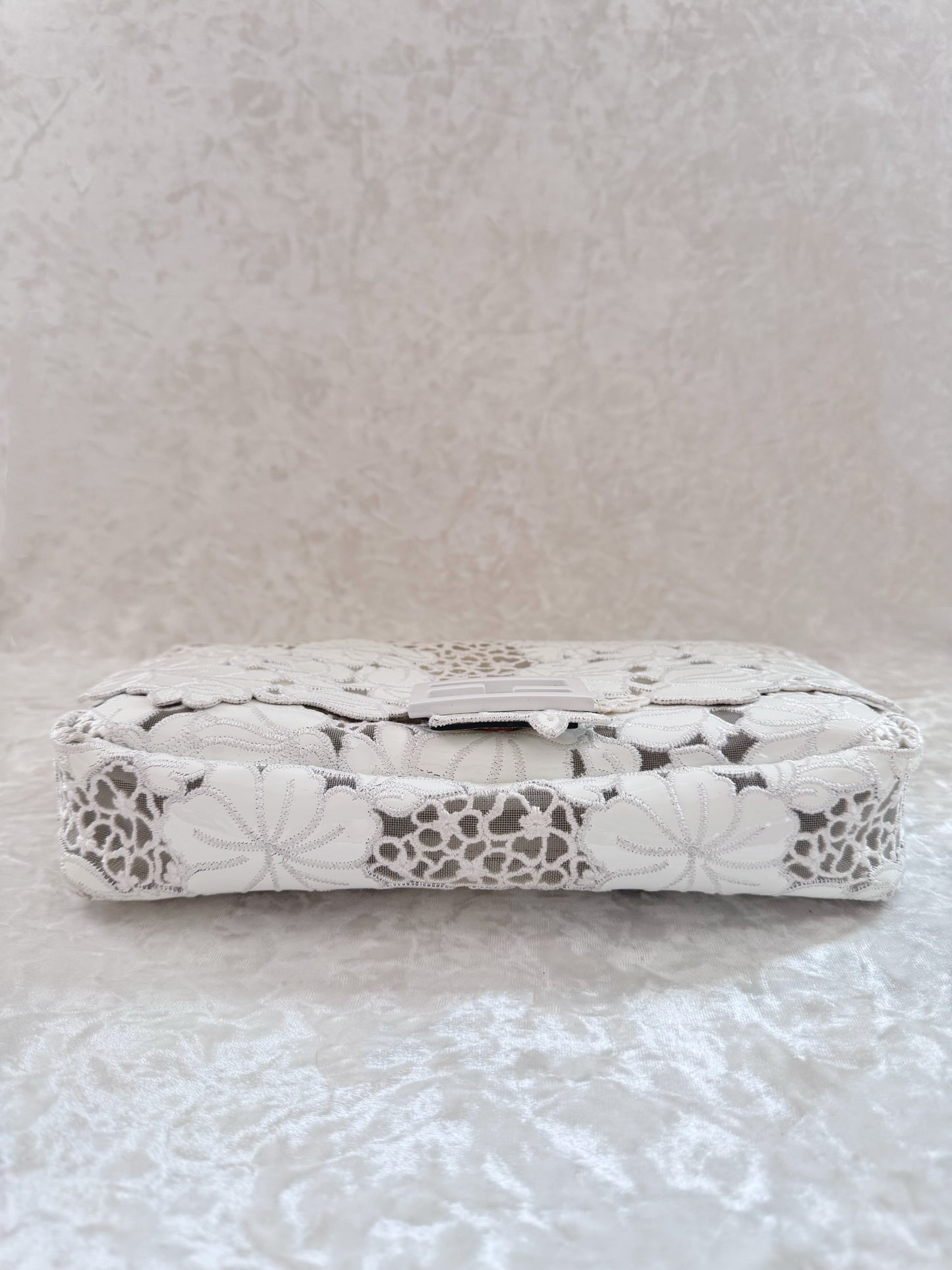Fendi 2021 White Floral Laced Baguette