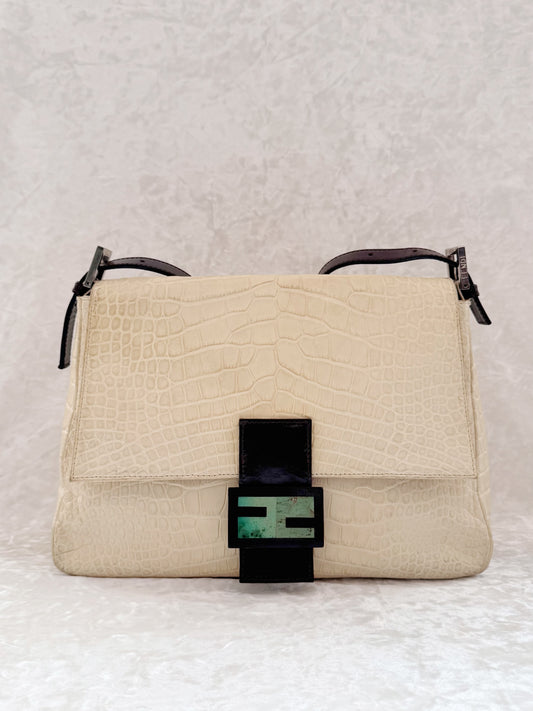 Fendi Cream White Alligator Mamma Baguette