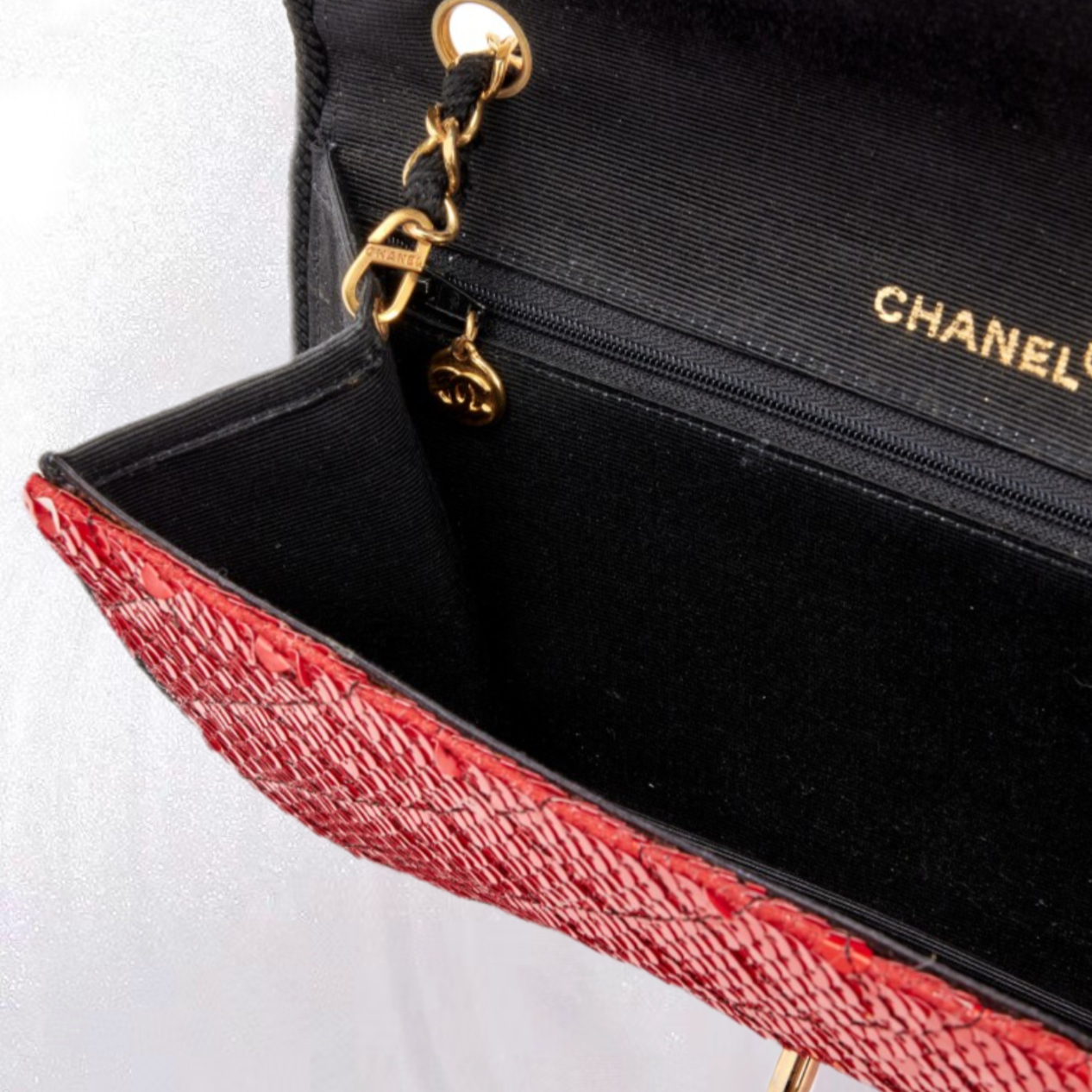 Vintage Chanel 91 Spring Red Sequin Single Flap Bag