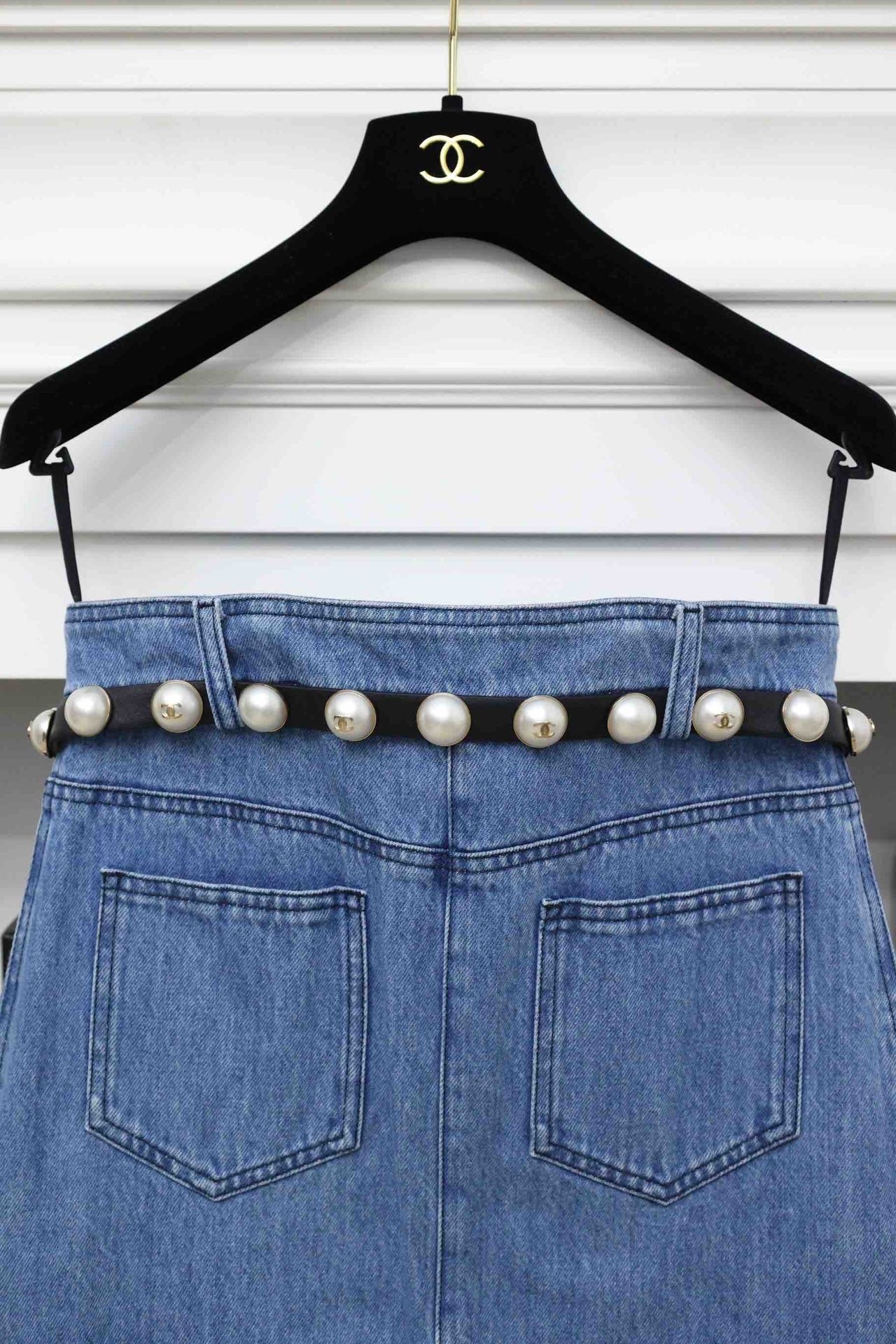 Chanel 13SS Pearl Belt Denim Dress