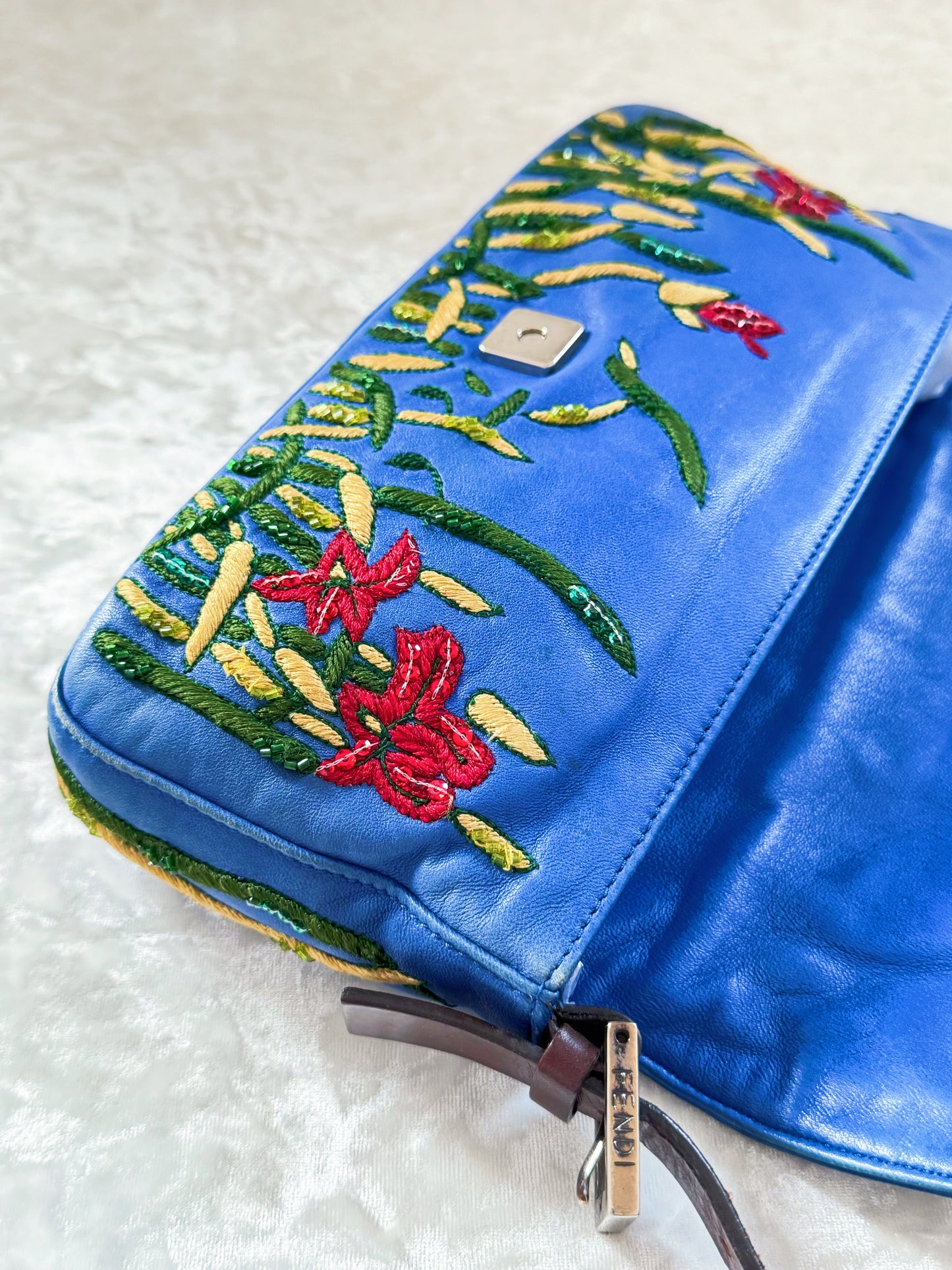 Fendi Floral Embellished Baguette