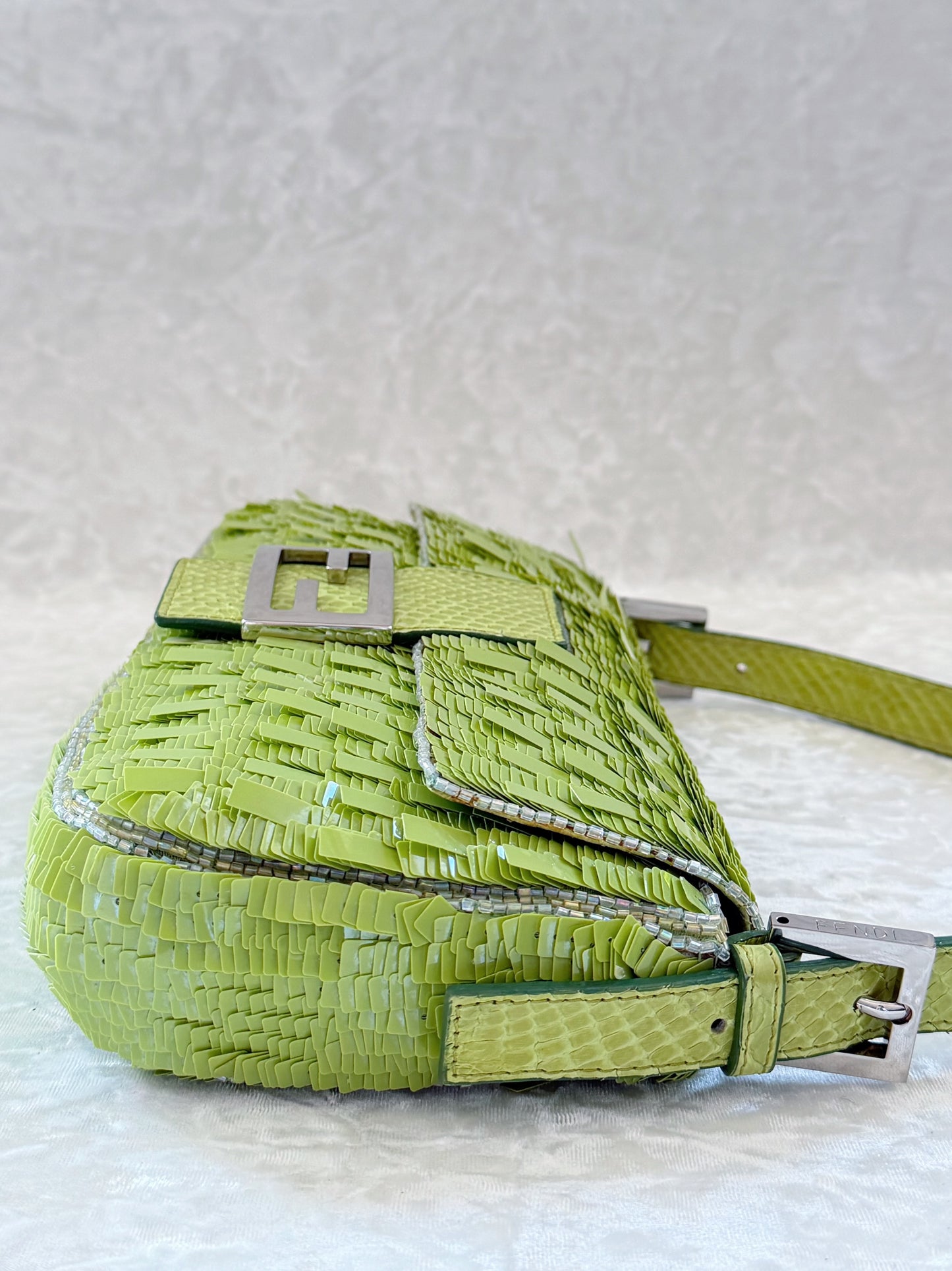 Fendi Apple Green Sequins Baguette