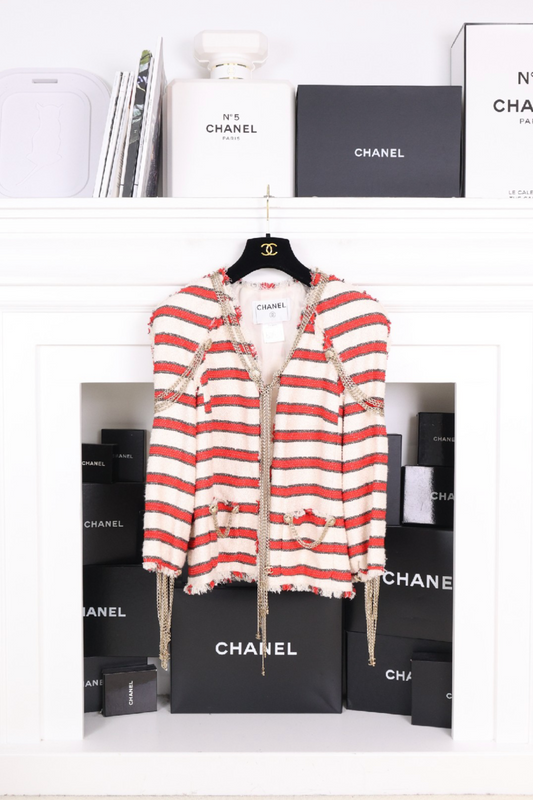 Chanel 08P Runway Stripe Chains Jacket