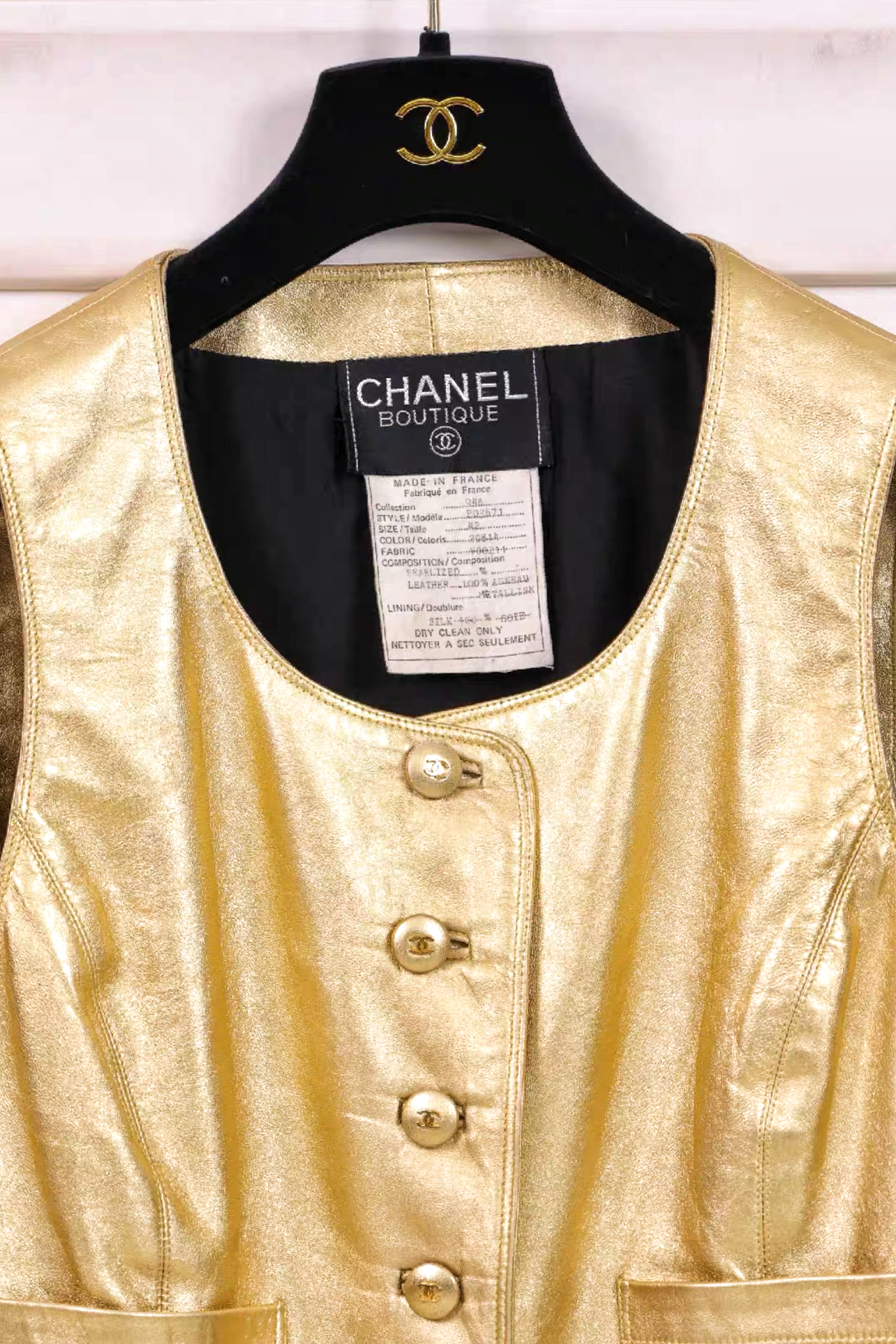 Vintage Chanel 94A Gold Leather Vest